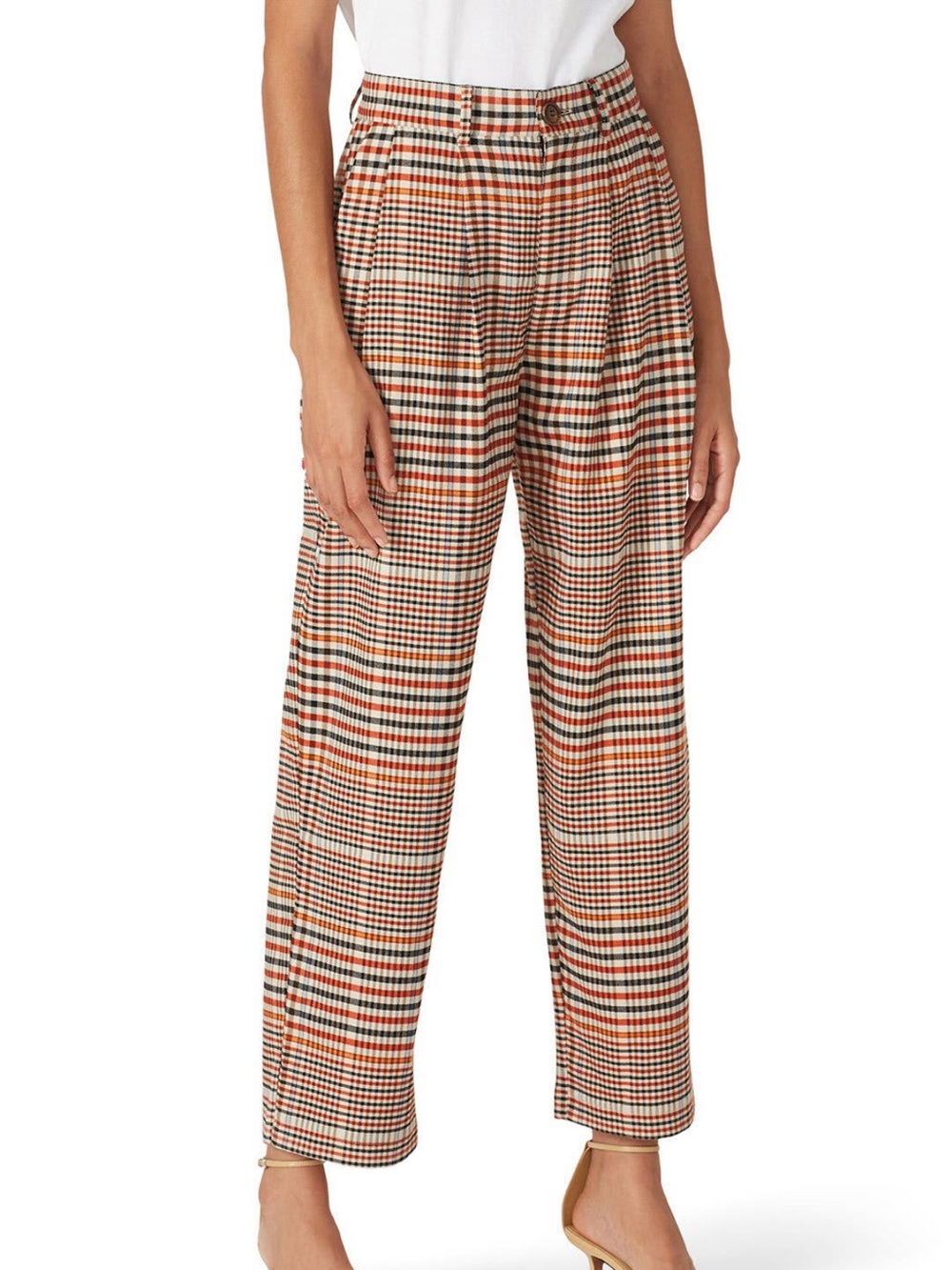 Love, White High-Rise Plaid Wide-Leg Trouser Pants